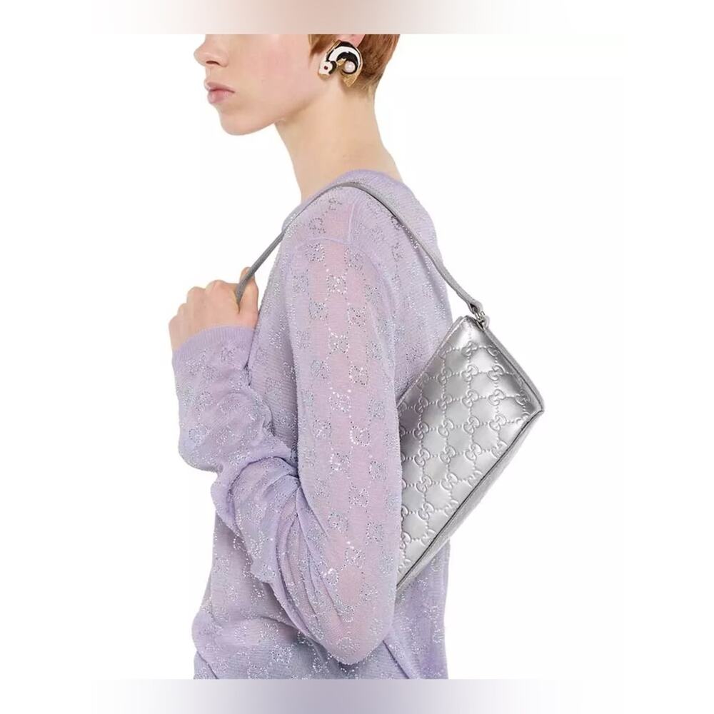 Gucci GG Emblem Metallic Silver Shoulder Bag - Picture 8 of 8